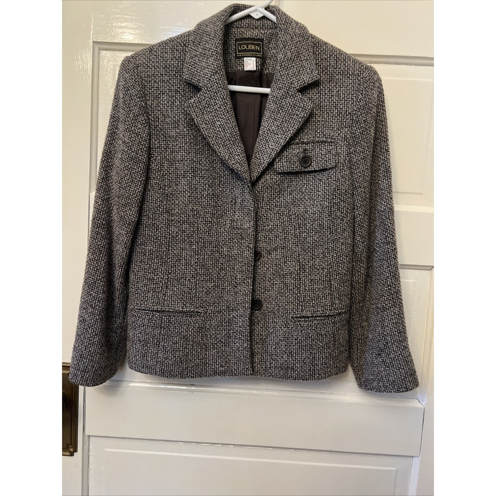 Louben Blazer Jacket Womens 6 Black Wool Blend Office Career Professional Lined